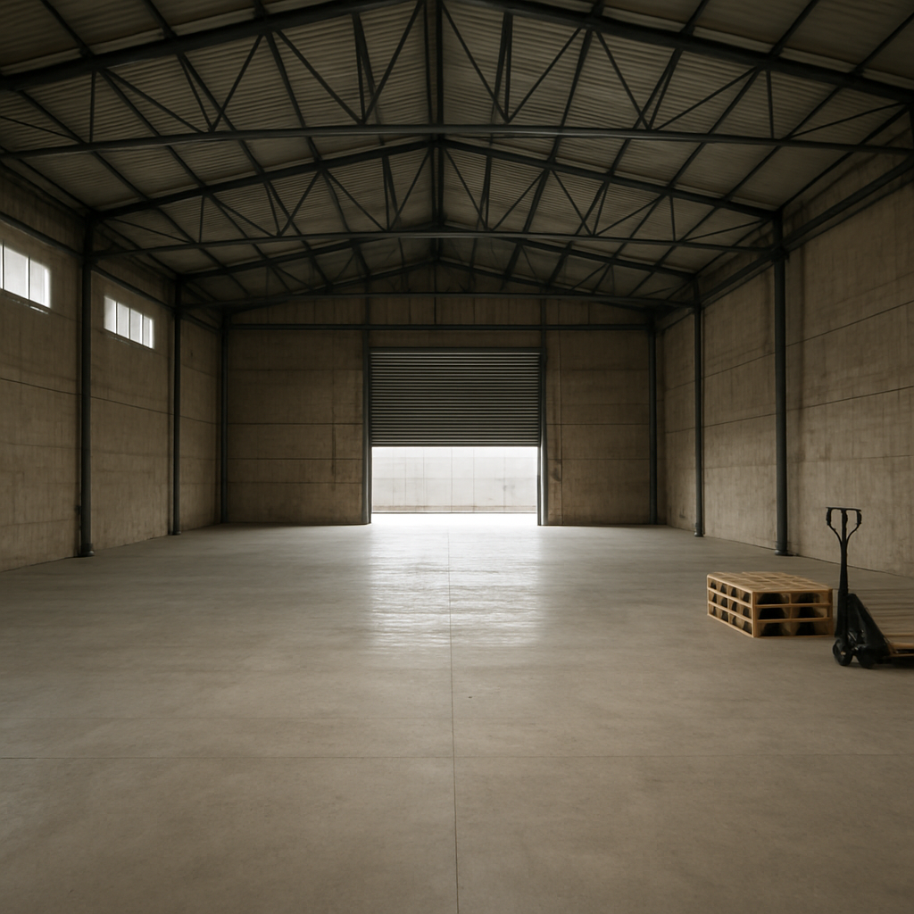 Nave industrial vacía tras la retirada de maquinaria y mobiliario
